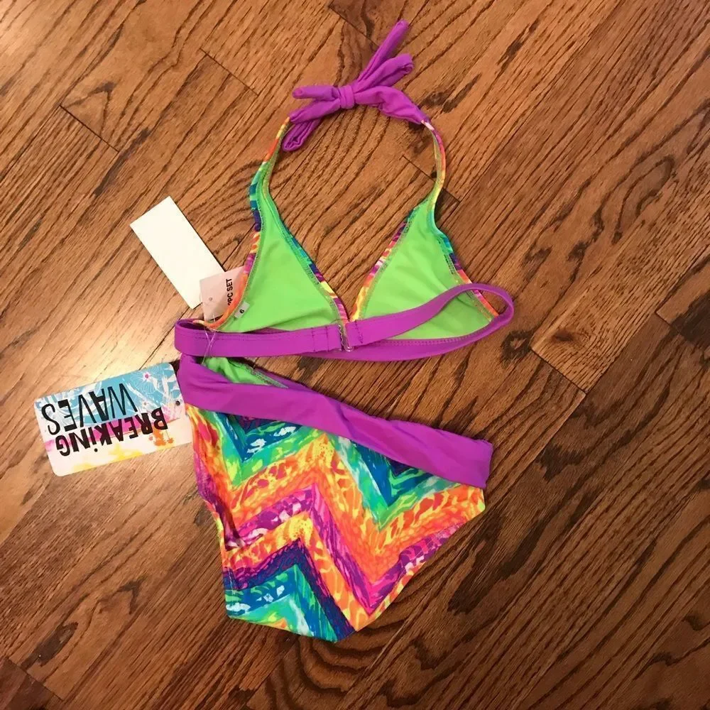 New BREAKING WAVES rainbow bikini swimsuit girls 6